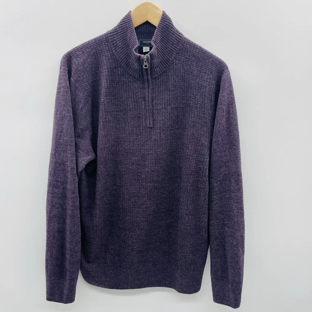 Dockers Mens Size Large 1/4 Zip Mock‎ Neck Soft Knit Pullover Sweater in Purple